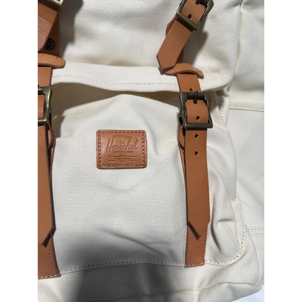 Herschel Little America Backpack Heavyweight Canvas Cream Tan Leather NWT $190